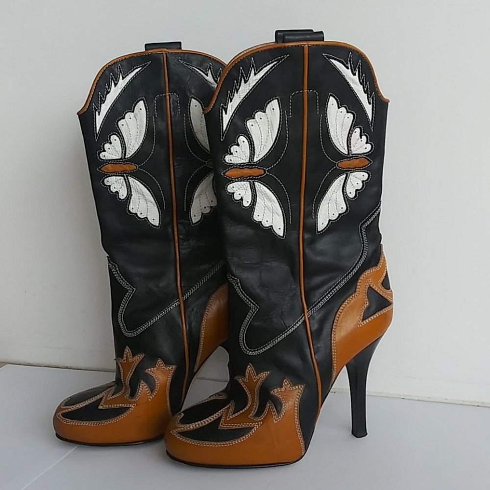 D&G Colorful All Leather High Heel Boots Size 37